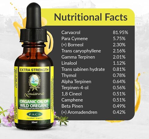 Louianna - Organic Wild Oregano Oil, Pure Oil of Oregano Drops, Wild Oregano Essential Oil with 80 Percent Carvacrol, Oregano Oil Drops for Oral or Topical Use, 30 mL in Saudi Arabia