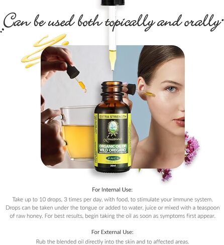 Louianna - Organic Wild Oregano Oil, Pure Oil of Oregano Drops, Wild Oregano Essential Oil with 80 Percent Carvacrol, Oregano Oil Drops for Oral or Topical Use, 30 mL in Saudi Arabia