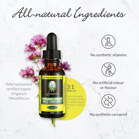 Louianna - Organic Wild Oregano Oil, Pure Oil of Oregano Drops, Wild Oregano Essential Oil with 80 Percent Carvacrol, Oregano Oil Drops for Oral or Topical Use, 30 mL in Saudi Arabia