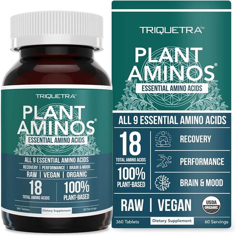 Plant Aminos Organic Essential Amino Acids (EAAs) & BCAA - 100% Plant-Based Raw, Vegan - All 9 Amino Acids with 18 Total Amino Acids (360 Tablets) in Saudi Arabia