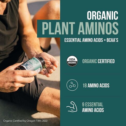 Plant Aminos Organic Essential Amino Acids (EAAs) & BCAA - 100% Plant-Based Raw, Vegan - All 9 Amino Acids with 18 Total Amino Acids (360 Tablets) in Saudi Arabia