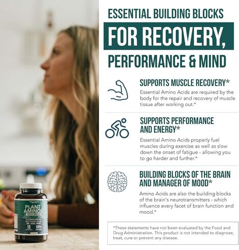 Plant Aminos Organic Essential Amino Acids (EAAs) & BCAA - 100% Plant-Based Raw, Vegan - All 9 Amino Acids with 18 Total Amino Acids (360 Tablets) in Saudi Arabia