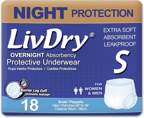 ملابس داخلية LivDry للبالغين XL لسلس البول، قدرة على الامتصاص أثناء الليل، حماية من التسرب، مقاس X-Large، 48 قطعة in Kuwait