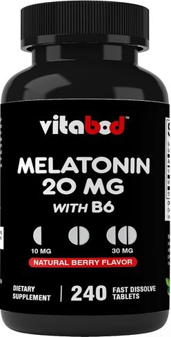 Vitabod Melatonin 20mg - 240 Fast Dissolve Tablets - Drug Free - Natural Berry Flavor - Vegetarian, Non-GMO, Gluten Free in Kuwait