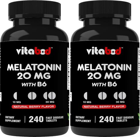 Vitabod Melatonin 20mg - 240 Fast Dissolve Tablets - Drug Free - Natural Berry Flavor - Vegetarian, Non-GMO, Gluten Free in Kuwait
