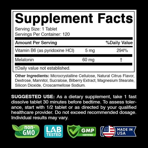 Vitabod Melatonin 20mg - 240 Fast Dissolve Tablets - Drug Free - Natural Berry Flavor - Vegetarian, Non-GMO, Gluten Free in Kuwait