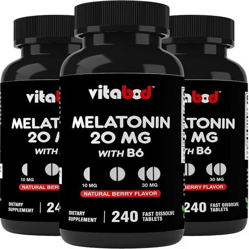 Vitabod Melatonin 20mg - 240 Fast Dissolve Tablets - Drug Free - Natural Berry Flavor - Vegetarian, Non-GMO, Gluten Free in Kuwait
