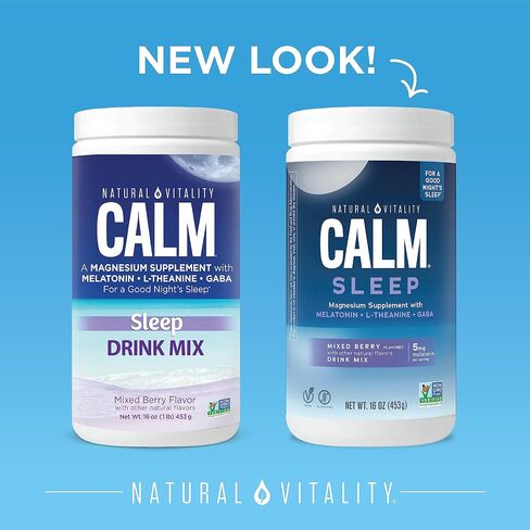 Natural Vitality Calm Sleep, Melatonin & Magnesium Citrate, Sleep Aid Drink Mix, GABA, Sleep Aid, Vegan, Gluten Free & Non-GMO, Mixed Berry, 16 Oz in Kuwait