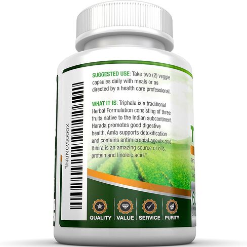 BRI Nutrition Triphala - 1000 مجم نباتي هيمالايا تريفالا مستخلص نقي زائد - كمية تكفي 60 يومًا - 120 قيراط من كبسولات السليلوز النباتية in Kuwait