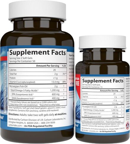 Carlson - Super Omega-3 Gems, 1200 mg Omega-3 Fatty Acids with EPA and DHA, Wild-Caught Norwegian Fish Oil Omega 3 Supplement, Sustainably Sourced Omega 3 Fish Oil, 100+30 Softgels in Saudi Arabia