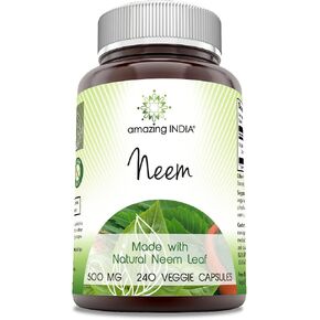 Amazing India Neem (Made with Natural Neem Leaf) Supplement | 500 Mg Per Serving | 120 Veggie Capsules | Non-GMO | Gluten Free | Made in USA in Saudi Arabia
