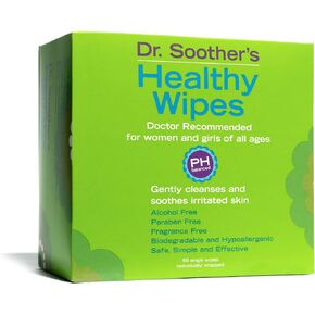 Dr. Soother's Healthy Wipes - PH Balanced Feminine Hygiene Wipes - Unscented - Hypoallergenic - Alcohol & Fragrance Free - 60 Individually Wrapped Cleansing Wipes for Women & Girls in Saudi Arabia