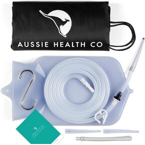 مجموعة حقيبة حقنة شرجية من السيليكون غير السامة من شركة Aussie Health Co - سعة 2 لتر لتنظيف القولون بالماء والقهوة - خالية من البيسفينول والفثالات - خرطوم بطول 6.5 قدم، 3 أطراف، مشبك قوي، فوهة إضافية ودليل تعليمات in Kuwait
