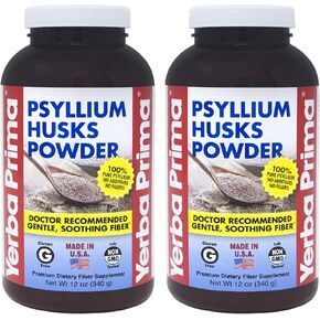 Yerba Prima Psyllium Husks Powder 12 oz (Pack of 2) - Natural Fiber Supplement - Colon Cleanse - Gut Health - Vegan, Non-GMO, Gluten-Free - Both Soluble & Insoluble Bulk for Regularity Support (New Label - Packaging May Vary) in Kuwait