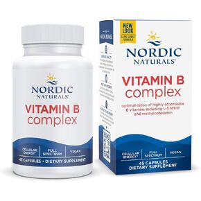 Nordic Naturals Vitamin B Complex - 45 Capsules - Thiamine, Riboflavin, Niacin, Vitamin B6 & B12, Folate, Biotin, Pantothenic Acid - Heart & Brain Health, Energy, Metabolism - Non-GMO - 45 Servings in Saudi Arabia