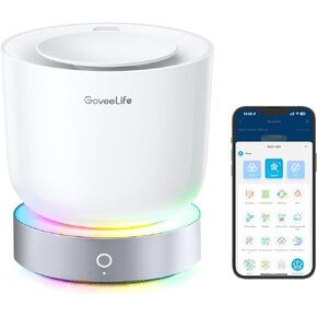 GoveeLife Smart Essential Oil Diffuser with Alexa Voice App Control for Home Office Bedroom, 300ml Quiet Cool Mist Aroma Diffuser with 2 Mist Modes, 24H Timer, RGBIC Light, Waterless Auto Off/Alarm
