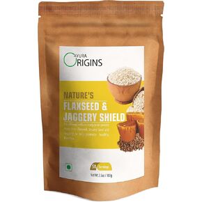 AYURA ORIGINS Nature's Flaxseed & Jaggery Shield (3.53 oz - 50 Servings) - Plant Based Supplement for Gas Relief and IBS Control - Supports Gut Health and Digestion in Saudi Arabia