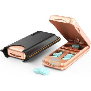 Pill Cutter with Auto Centering Device, Aluminum Pill Splitter with 316L Stainless Blade, Genuine Leather Case, Professional Pill Splitter for Cutting Small Pills or Large Pills (Black) in Saudi Arabia