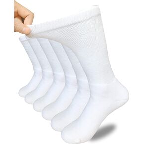 Men Diabetic Socks Extra Wide Non Binding Crew Sock Cushioned Moisture Wicking Socks Loose Top Edema Thick Ankle 3 Pairs