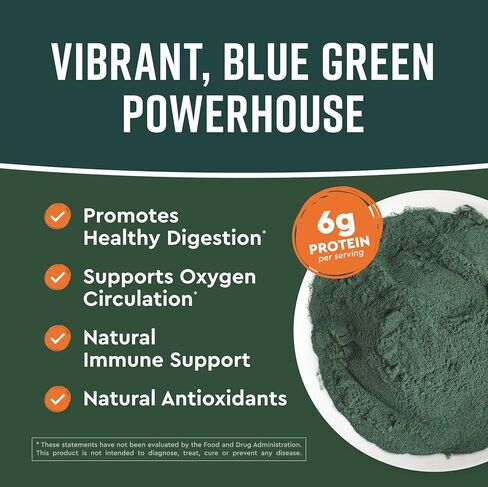 360 Nutrition Spirulina Powder, Vitamin A, B Vitamins, Iron, Protein & Amino Acids, Vegan, Non GMO, for Caffeine Free Energy, Digestive Health, and Immune Support, 6g Plant Based Protein, 2 oz in Kuwait
