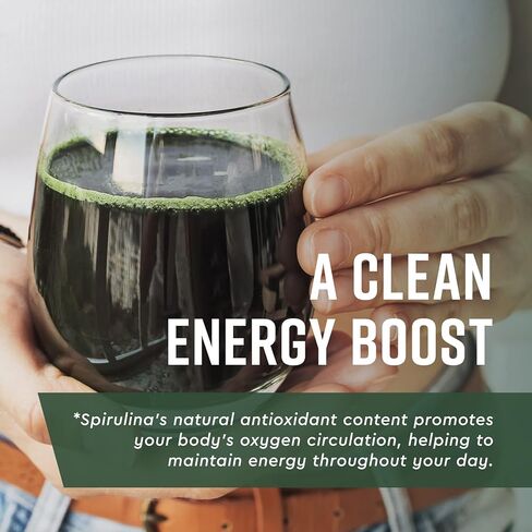 360 Nutrition Spirulina Powder, Vitamin A, B Vitamins, Iron, Protein & Amino Acids, Vegan, Non GMO, for Caffeine Free Energy, Digestive Health, and Immune Support, 6g Plant Based Protein, 2 oz in Kuwait