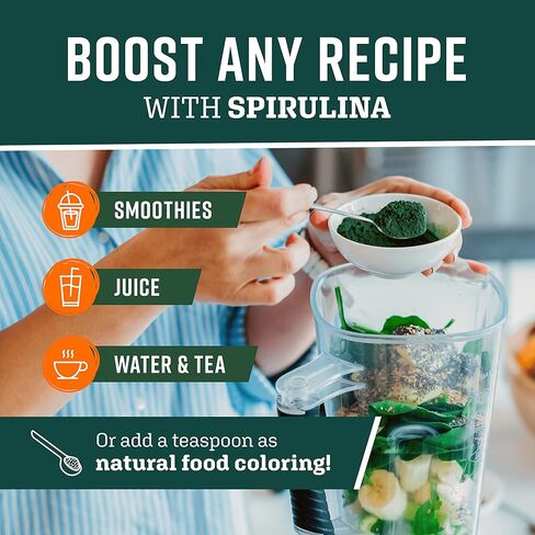 360 Nutrition Spirulina Powder, Vitamin A, B Vitamins, Iron, Protein & Amino Acids, Vegan, Non GMO, for Caffeine Free Energy, Digestive Health, and Immune Support, 6g Plant Based Protein, 2 oz in Kuwait