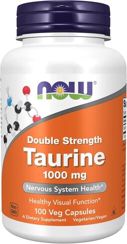 NOW Supplements، توراين 1000 ملجم، قوة مضاعفة، صحة الجهاز العصبي*، 250 كبسولة نباتية in Kuwait