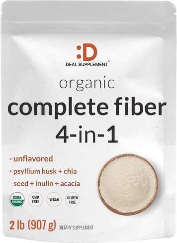 Organic Fiber Powder Supplement, 2lbs – with Psyllium Husk, Chia Seed, Inulin, & Acacia – Daily Fiber for Adults – Rich in Prebiotics for Gut & Digestive Health – Unflavored, Non-GMO in Saudi Arabia