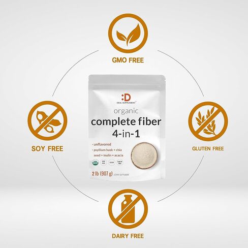 Organic Fiber Powder Supplement, 2lbs – with Psyllium Husk, Chia Seed, Inulin, & Acacia – Daily Fiber for Adults – Rich in Prebiotics for Gut & Digestive Health – Unflavored, Non-GMO in Saudi Arabia