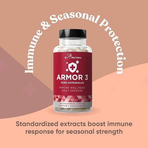 Armor 3 Astragalus Pure 1000 Mg - وظيفة الجهاز المناعي الصحي، يدعم الإجهاد، ودعم الجهاز التنفسي، وقوة فعالة للحماية الموسمية - طيف كامل وموحد - 60 كبسولة ناعمة in Kuwait