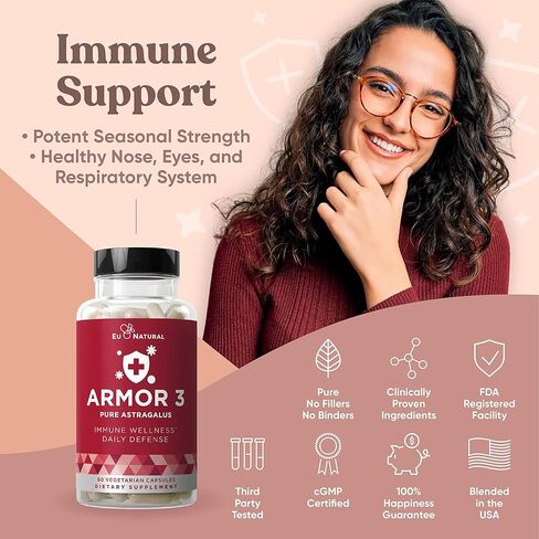 Armor 3 Astragalus Pure 1000 Mg - وظيفة الجهاز المناعي الصحي، يدعم الإجهاد، ودعم الجهاز التنفسي، وقوة فعالة للحماية الموسمية - طيف كامل وموحد - 60 كبسولة ناعمة in Kuwait