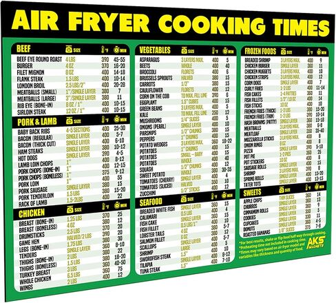 Air Fryer Cooking Times Magnetic Cheat Sheet - Quick Reference Guide 2026 in Saudi Arabia
