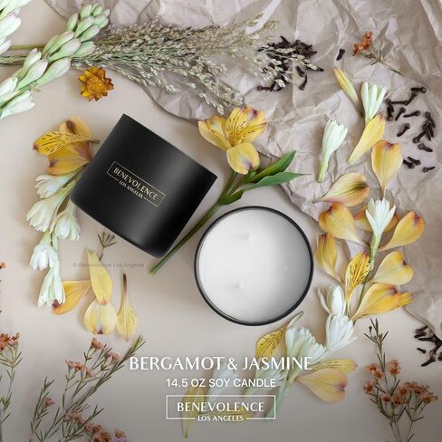 شمعة معطرة برائحة البرغموت والياسمين من بينفولنس لا | شموع معطرة بوزن 8 أونصة للمنزل | هدايا شموع الصويا الطبيعية للنساء | شمعة برائحة العلاج العطري تحترق لمدة 45 ساعة | شموع الصيف in Saudi Arabia