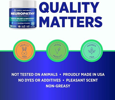 OWELL NATURALS Neuropathy Nerve Relief Cream – Maximum Strength - Non Greasy, All Natural for Feet, Hands, Legs, Toes Discomfort Made in USA in Kuwait