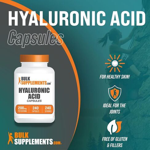 BULKSUPPLEMENTS.COM Hyaluronic Acid Capsules - Hyaluronic Acid Supplements - Hyaluronic Acid 200mg - Hyaluronic Acid Pure - Hyaluronic Acid Pills - 1 Capsule per Serving (240 Capsules) White in Saudi Arabia