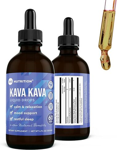 360 Nutrition Kava Kava Liquid Drops, Relaxation, Calming and Sleep Support Supplement, Kava Root Extract with Kavalactones for Overall Health, Gluten Free, Vegan, Non GMO, Dropper Included, 4 fl oz in Kuwait