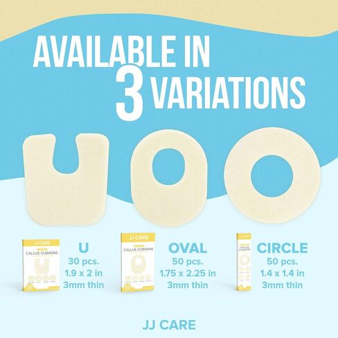 JJ CARE Callus Cushions (Pack of 50) Callus Pads for Bottom of Foot - Oval Shape - Callous Remover for Feet Pads - Soft Felt Foot Pads for Calluses for Women, Pain Relief & Foot Care in Saudi Arabia