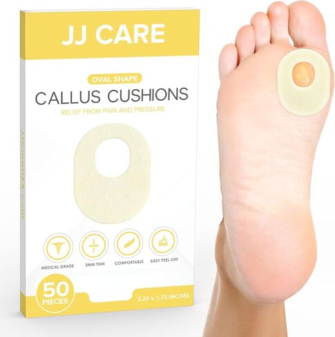 JJ CARE Callus Cushions (Pack of 50) Callus Pads for Bottom of Foot - Oval Shape - Callous Remover for Feet Pads - Soft Felt Foot Pads for Calluses for Women, Pain Relief & Foot Care in Saudi Arabia