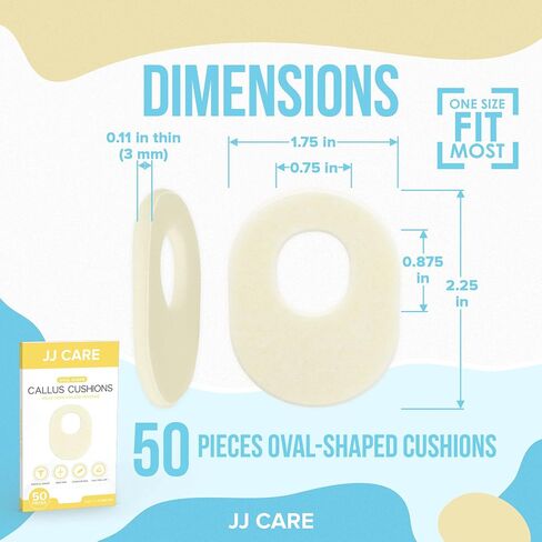 JJ CARE Callus Cushions (Pack of 50) Callus Pads for Bottom of Foot - Oval Shape - Callous Remover for Feet Pads - Soft Felt Foot Pads for Calluses for Women, Pain Relief & Foot Care in Saudi Arabia