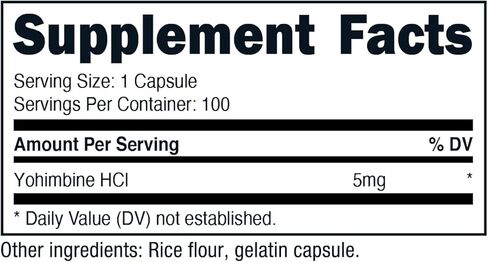 نوي نوترا يوهيمبين حمض الهيدروكلوريك مكمل القوة الإضافية | 5مجم | 100 كبسولة | ملحق مستخلص لحاء يوهمبي | دعم تكوين الجسم | يعزز الطاقة والقدرة على التحمل in Kuwait