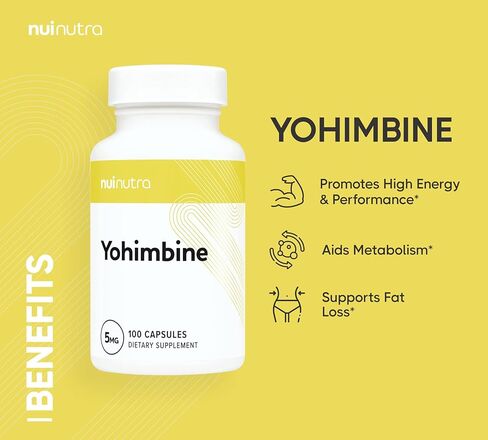 نوي نوترا يوهيمبين حمض الهيدروكلوريك مكمل القوة الإضافية | 5مجم | 100 كبسولة | ملحق مستخلص لحاء يوهمبي | دعم تكوين الجسم | يعزز الطاقة والقدرة على التحمل in Kuwait