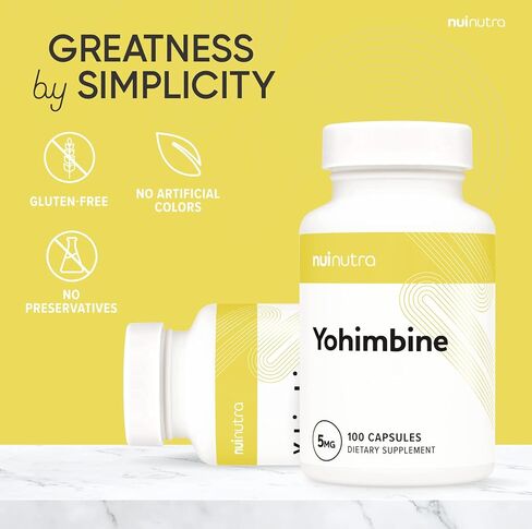 نوي نوترا يوهيمبين حمض الهيدروكلوريك مكمل القوة الإضافية | 5مجم | 100 كبسولة | ملحق مستخلص لحاء يوهمبي | دعم تكوين الجسم | يعزز الطاقة والقدرة على التحمل in Kuwait