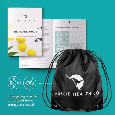 مجموعة حقيبة حقنة شرجية من السيليكون غير السامة من شركة Aussie Health Co - سعة 2 لتر لتنظيف القولون بالماء والقهوة - خالية من البيسفينول والفثالات - خرطوم بطول 6.5 قدم، 3 أطراف، مشبك قوي، فوهة إضافية ودليل تعليمات in Kuwait