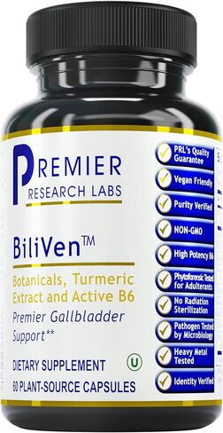 Premier Research Labs BiliVen - Supports Detoxification & Gallbladder - Features Artichoke, Organic Turmeric, Cilantro, Burdock, Beet, Fennel, Garlic Extract & Chlorella - 60 Plant-Source Capsules in Saudi Arabia