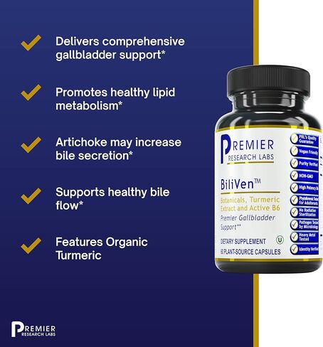 Premier Research Labs BiliVen - Supports Detoxification & Gallbladder - Features Artichoke, Organic Turmeric, Cilantro, Burdock, Beet, Fennel, Garlic Extract & Chlorella - 60 Plant-Source Capsules in Saudi Arabia