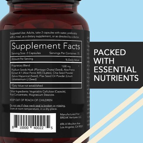 California Basics Vegan Fiber Supplement Capsules (500 count) - Daily Dietary Chia Flaxseed Psyllium Husk - Normal Strength Digestive Support - Stool Hardener for Men in Saudi Arabia