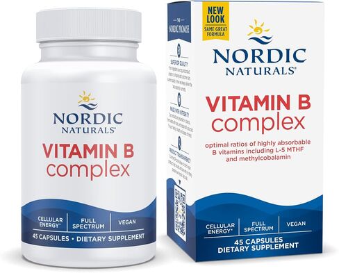 Nordic Naturals Vitamin B Complex - 45 Capsules - Thiamine, Riboflavin, Niacin, Vitamin B6 & B12, Folate, Biotin, Pantothenic Acid - Heart & Brain Health, Energy, Metabolism - Non-GMO - 45 Servings in Saudi Arabia