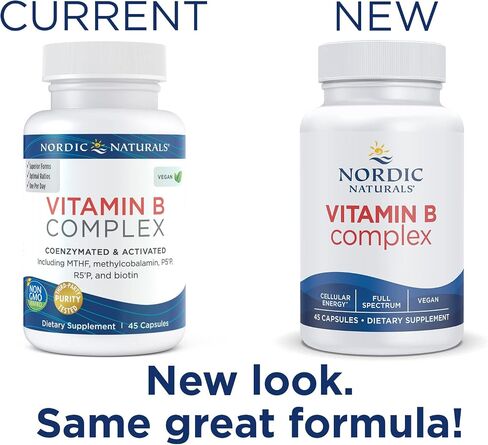Nordic Naturals Vitamin B Complex - 45 Capsules - Thiamine, Riboflavin, Niacin, Vitamin B6 & B12, Folate, Biotin, Pantothenic Acid - Heart & Brain Health, Energy, Metabolism - Non-GMO - 45 Servings in Saudi Arabia