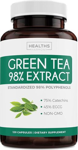 مستخلص الشاي الأخضر 98% مع EGCG - 120 كبسولة (غير معدلة وراثيًا) لتعزيز عملية التمثيل الغذائي الطبيعي - أوراق البوليفينول بمضادات الاكسدة - مكمل مضاد للأكسدة - 1000 مجم (500 مجم لكل كبسولة) in Saudi Arabia