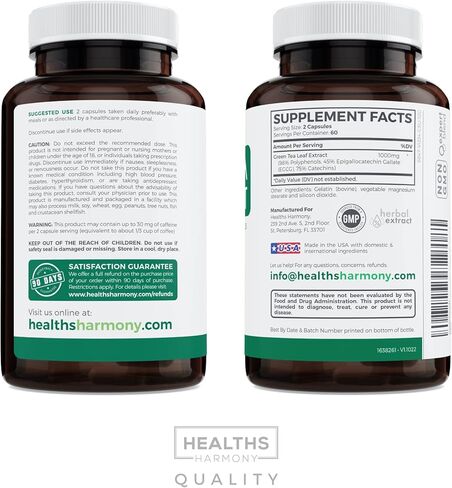 مستخلص الشاي الأخضر 98% مع EGCG - 120 كبسولة (غير معدلة وراثيًا) لتعزيز عملية التمثيل الغذائي الطبيعي - أوراق البوليفينول بمضادات الاكسدة - مكمل مضاد للأكسدة - 1000 مجم (500 مجم لكل كبسولة) in Saudi Arabia